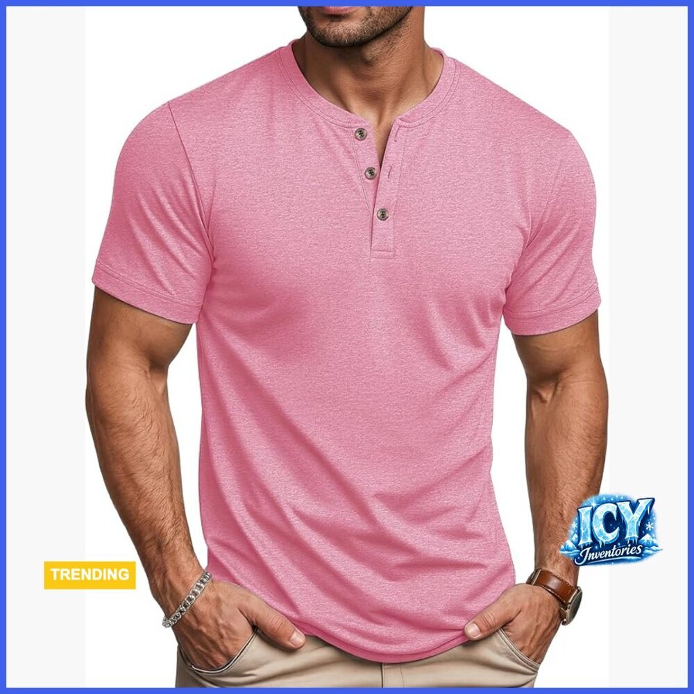 Men's Henley Short Sleeve Cotton Blend Shirt Moisture Wicking